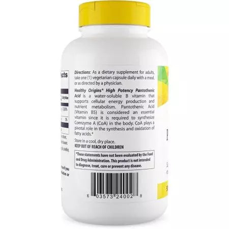 Origines saines acide pantothénique 500 mg 240 capsules végétariennes