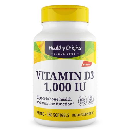 Origins saludables Vitamina D3 1,000iu 180 Softgels