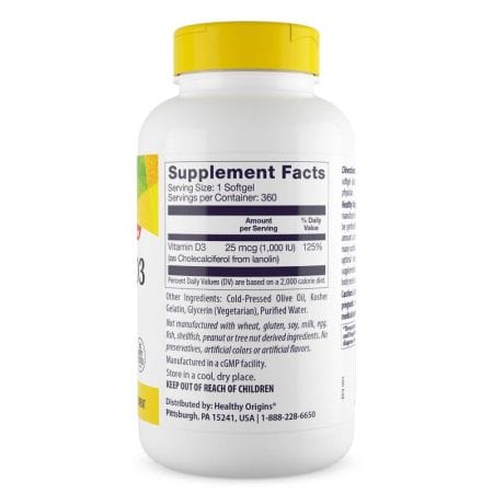 Healthy Origins Vitamin D3 1,000iu 360 Softgels