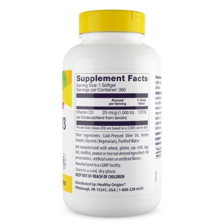 Healthy Origins DISCONTINUED Vitamin D3 1,000iu 360 Softgels