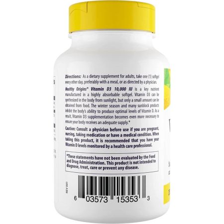 Origins saludables Vitamina D3 10,000iu 120 Softgels