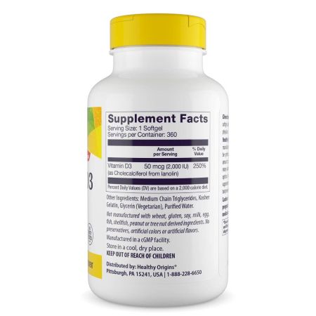 Egészséges Origins D3 -vitamin 2 000iu 360 SoftGels