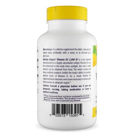 Egészséges Origins D3 -vitamin 2 000iu 360 SoftGels