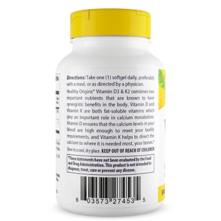 Tervislik päritolu D3 ja K2 -vitamiin 50mcg/200mcg 180 pehmed käigud