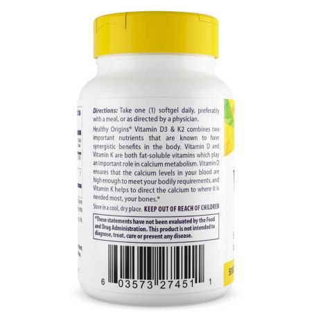 Sveika kilmė Vitaminas D3 ir K2 50mcg/200mcg 60 minkštųjų duobių