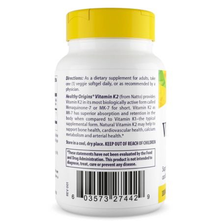 Healthy Origins Vitamin K2 as MK7 100mcg 60 Veggie Softgels