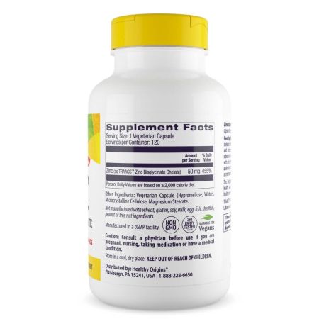 Zdravo podrijetlo cink bisglycinat Chelate 50mg 120 Veggie kapsule