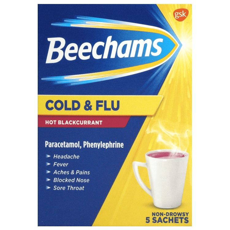 Beechams Cold & Flu Hot Blackcurrant Pack of 5 - welzo