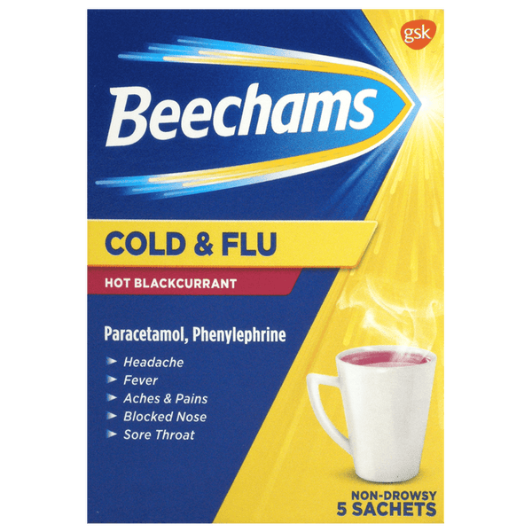 Beechams Cold & Flu Hot Blackcurrant Pack of 5 - welzo