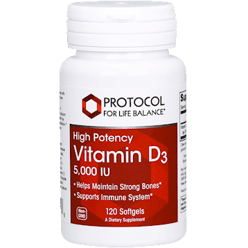 High Potency Vitamin D3 5000 IU 120 softgels - Protocol For Life Balance - welzo