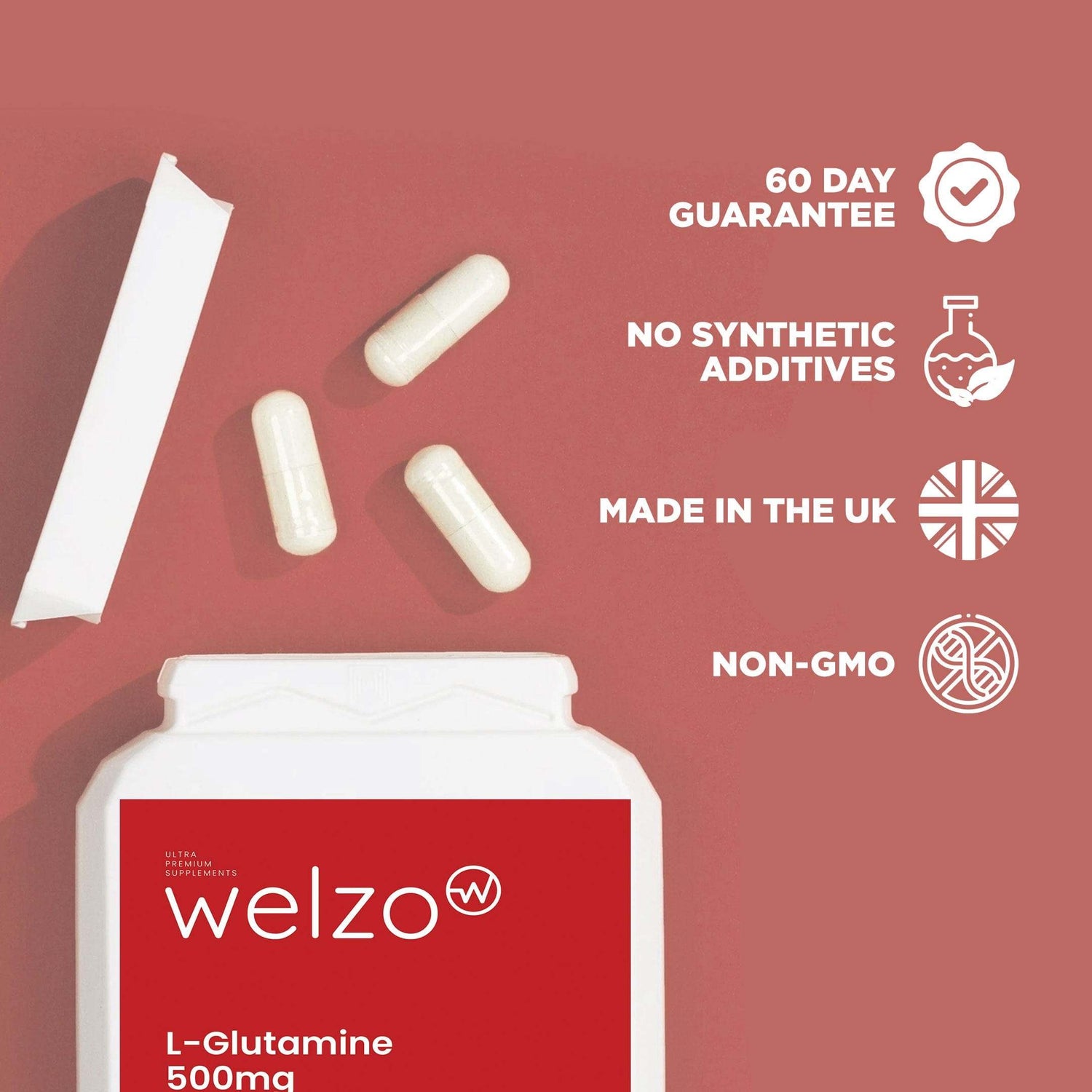 Welzo L-Glutamine 500mg 90 Capsules