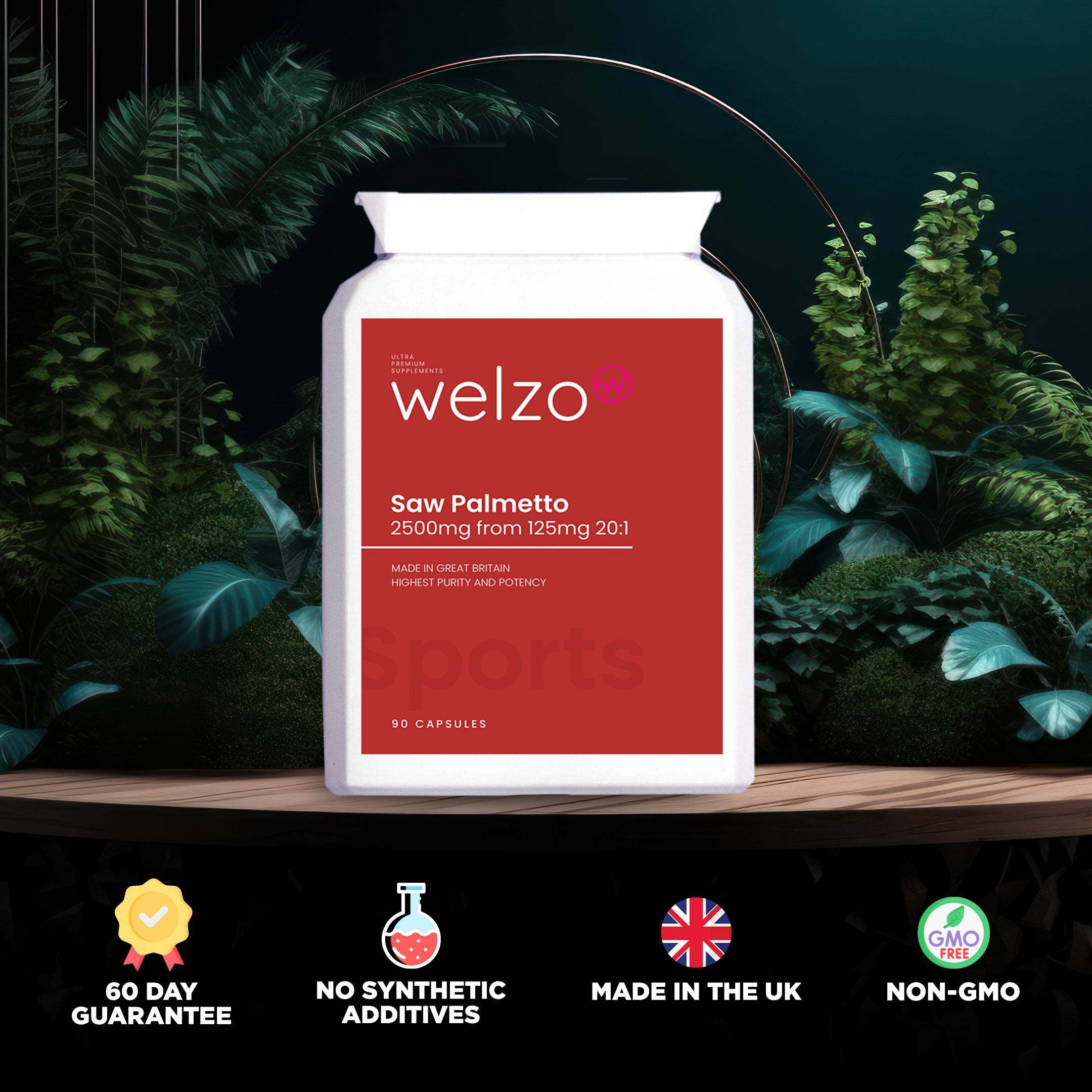 Welzo Saw Palmetto 2500mg from 125mg 20:1 Extract 90 Capsules