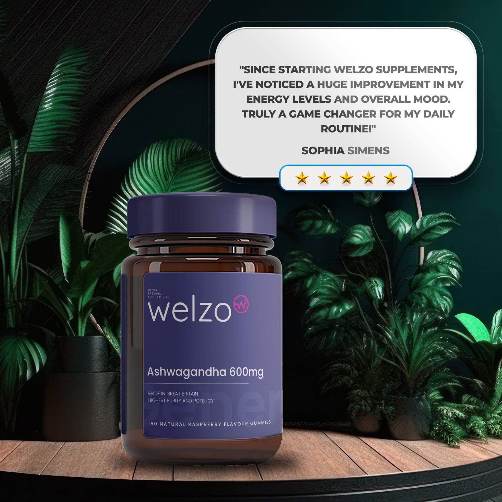 Welzo Ashwagandha 600mg - 150 Natural Raspberry Flavour Gummies