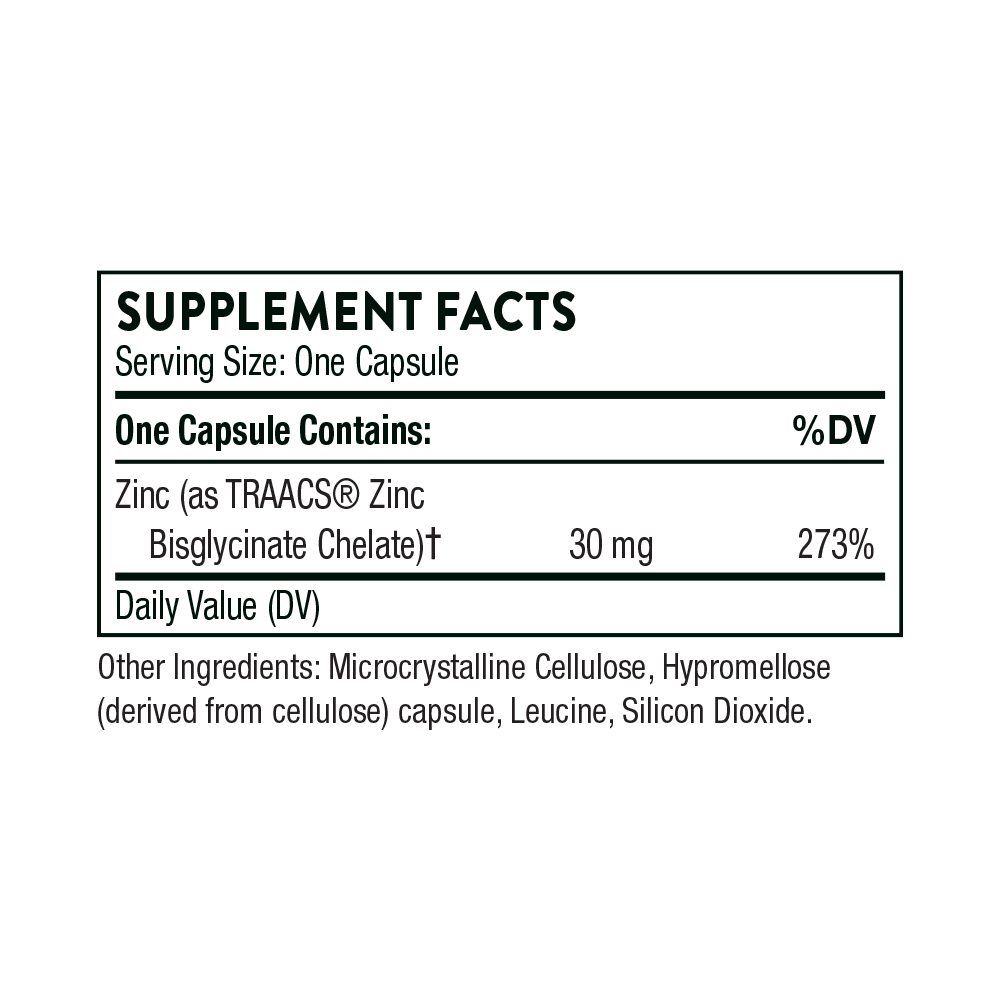 Zinc Bisglycinate 30 mg, 60 caps - Thorne Research