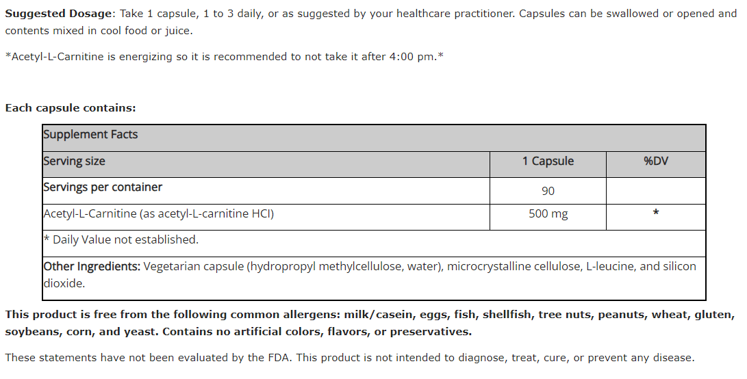 Acetyl-L-καρνιτίνη 500mg, 90 κάψουλες-Νέες αρχές