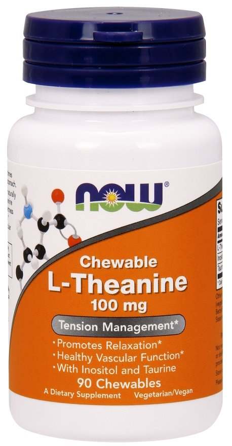 NOW Foods L-Theanine with Inositol and Taurine, 100mg - 90 chewables