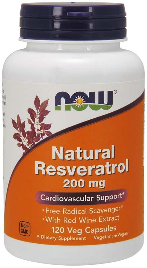 NOW Foods Natural Resveratrol with Red Wine Extract, 200mg - 120 vcaps