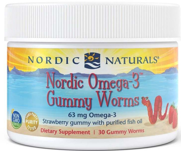 Nordic Naturals Nordic Omega-3 Gummy Worms, 63mg Strawberry - 30 gummy worms