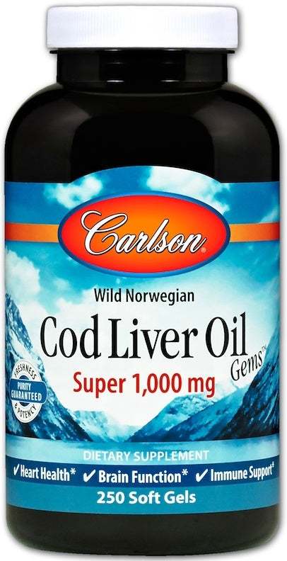 Carlson Labs Wild Norwegian Cod Liver Oil Gems, 1000mg - 250 softgels