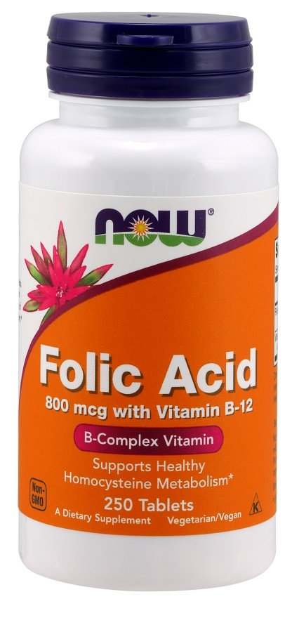 NOW Foods Folic Acid with Vitamin B12, 800mcg - 250 tablets