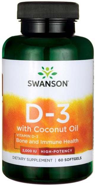 Swanson Vitamin D-3 with Coconut Oil, 2000 IU - 60 softgels