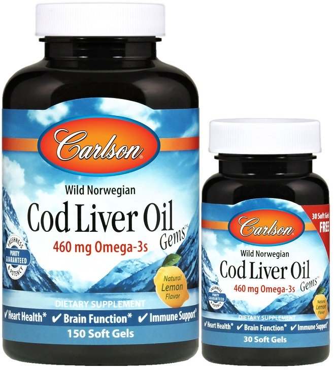 Carlson Labs Wild Norwegian Cod Liver Oil Gems, 460mg - 150 + 30 softgels