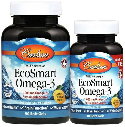 Carlson Labs EcoSmart Omega-3, 1000mg Natural Lemon - 90 + 30 softgels