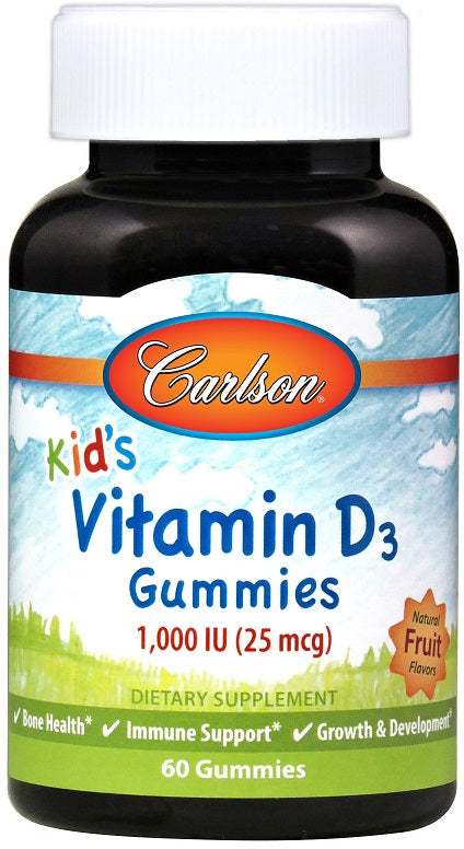 Carlson Labs Kid's Vitamin D3 Gummies, 1000 IU Natural Fruit - 60 gummies