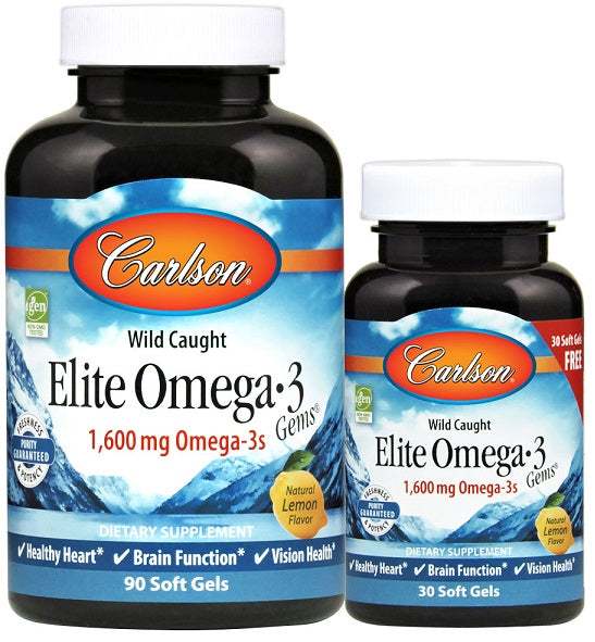 Carlson Labs Elite Omega-3 Gems, 1600mg Natural Lemon - 90 + 30 softgels