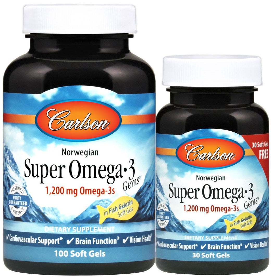 Carlson Labs Norwegian Super Omega-3 Gems, 1200mg - 100 + 30 softgels