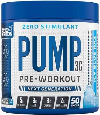 Applied Nutrition Pump 3G Pre-Workout (Zero Stimulant), Icy Blue Raz (EAN 634158794353) - 375 grams