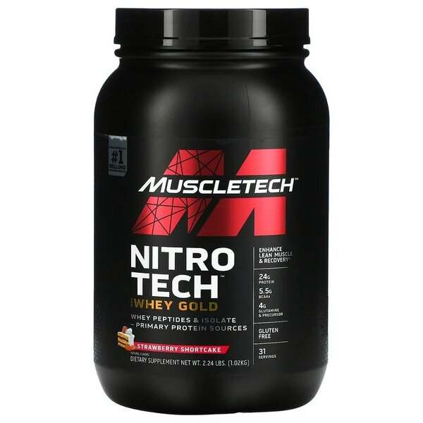 MuscleTech Nitro-Tech 100% Whey Gold, Strawberry Shortcake - 1020 grams