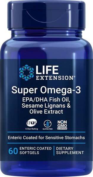 Life Extension Super Omega-3 EPA/DHA with Sesame Lignans & Olive Extract - 60 enteric coated softgels