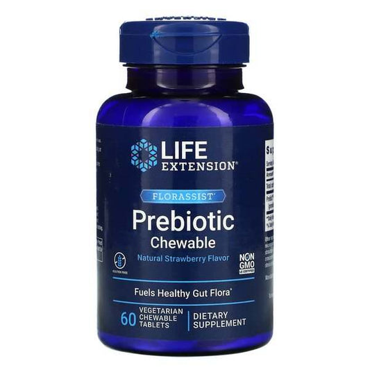 Life Extension Florassist Prebiotic Chewable, Natural Strawberry - 60 vegetarian chewable tabs