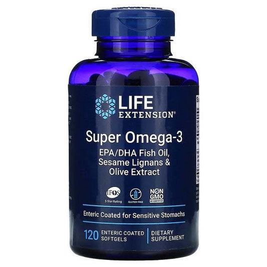 Life Extension Super Omega-3 EPA/DHA with Sesame Lignans & Olive Extract - 120 enteric coated softgels