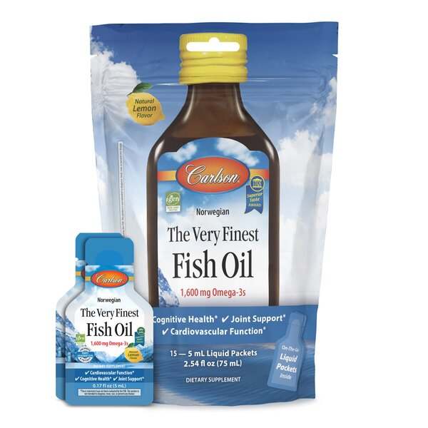 Carlson Labs The Very Finest Fish Oil - 1600mg Omega-3s, Natural Lemon (Pouch of Packets) - 15 x 5 ml.