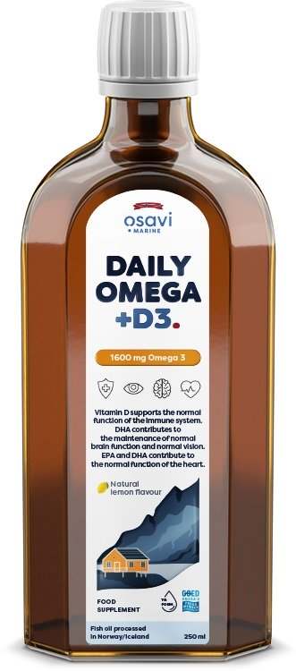 Osavi Daily Omega + D3, 1600mg Omega 3 (Natural Lemon) - 250 ml.