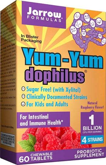 Jarrow Formulas Yum-Yum Dophilus, 1 Billion CFU (Raspberry) - 60 chewable tabs