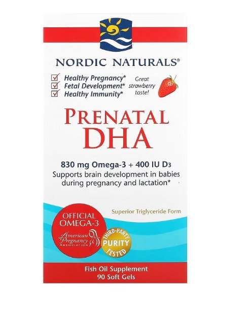 Nordic Naturals Prenatal DHA, 830mg Omega-3 + 400 IU D3 Strawberry - 90 softgels