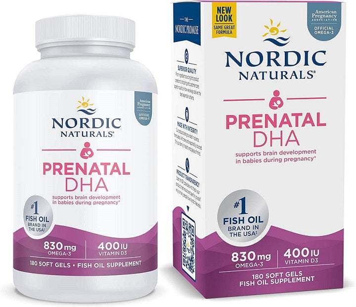 Nordic Naturals Prenatal DHA, 830mg Omega-3 + 400 IU D3 Unflavored (EAN 768990017483) - 180 softgels