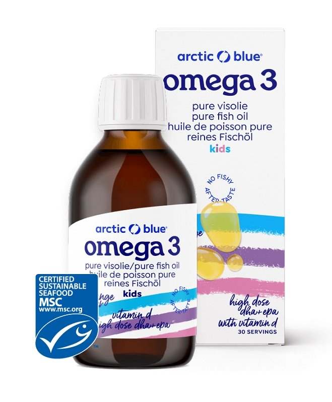 Arctic Blue Pure Fish Oil Kids DHA + EPA with Vitamin D, Orange - 150 ml.