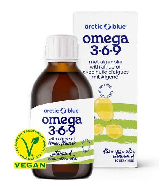 Arctic Blue Algae Oil DHA + EPA + Hemp Seed Oil ALA with Vitamin D, Lemon - 150 ml.