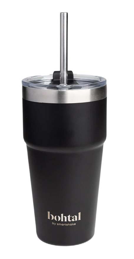 SmartShake Bohtal Double Insulated Travel Mug with Straw, Black - 600ml.