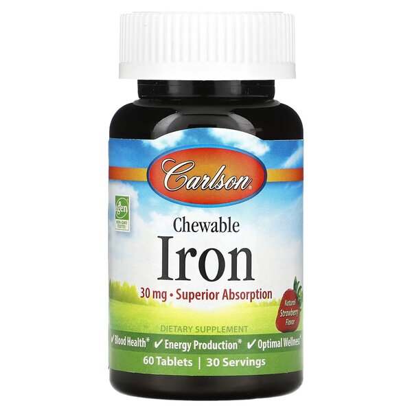 Carlson Labs Chewable Iron, 30mg Strawberry - 60 tablets