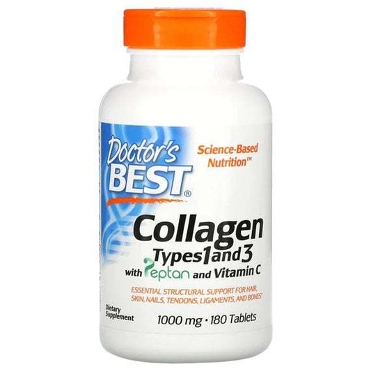 Doctor's Best Collagen Types 1 and 3 with Peptan and Vitamin C, 1000mg - 180 tablets