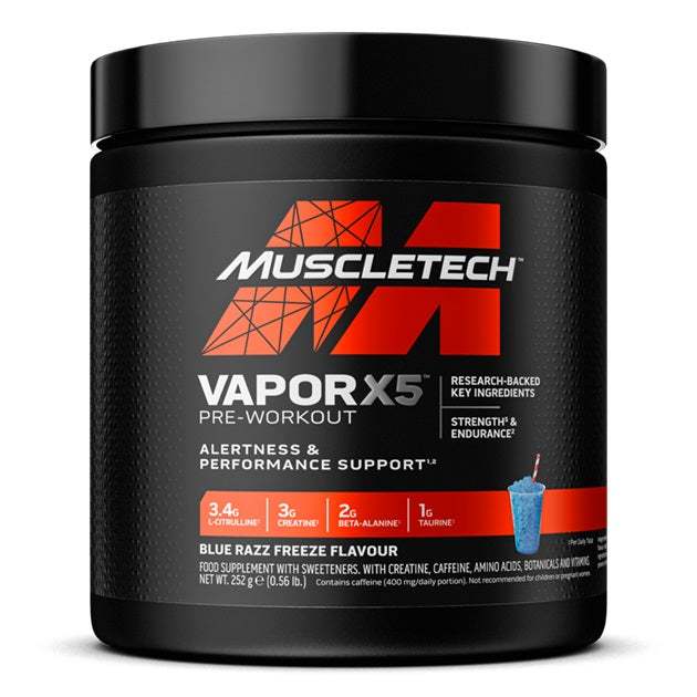 MuscleTech Vapor X5 Pre-Workout, Blue Razz Freeze - 252 grams