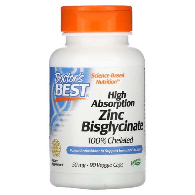 Doctor's Best High Absorption Zinc Bisglycinate, 50mg - 90 vcaps