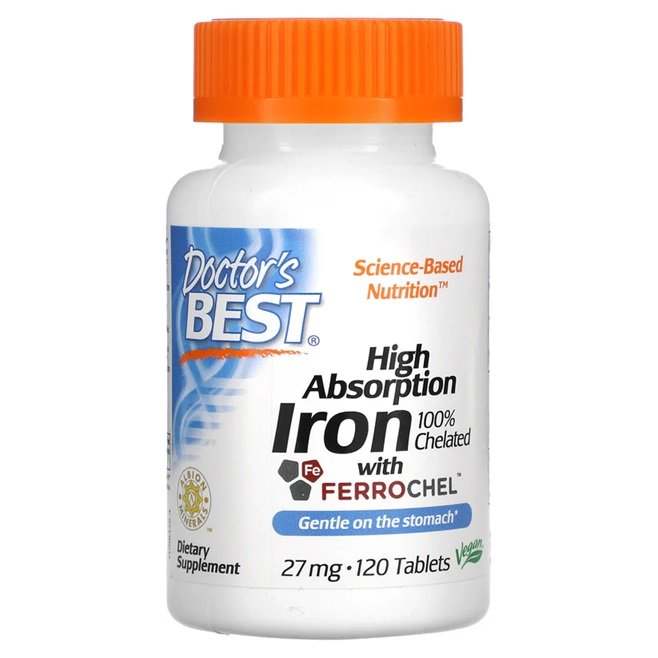 Doctor's Best High Absorption Iron, 27mg - 120 tablets