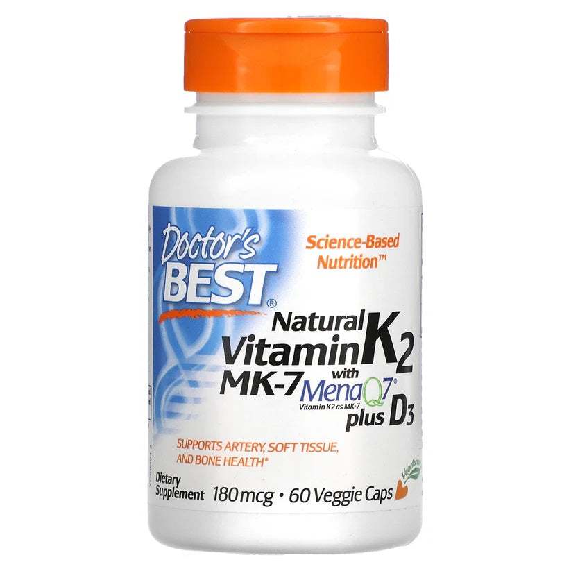 Doctor's Best Natural Vitamin K2 MK7 with MenaQ7 plus D3, 180mcg - 60 vcaps