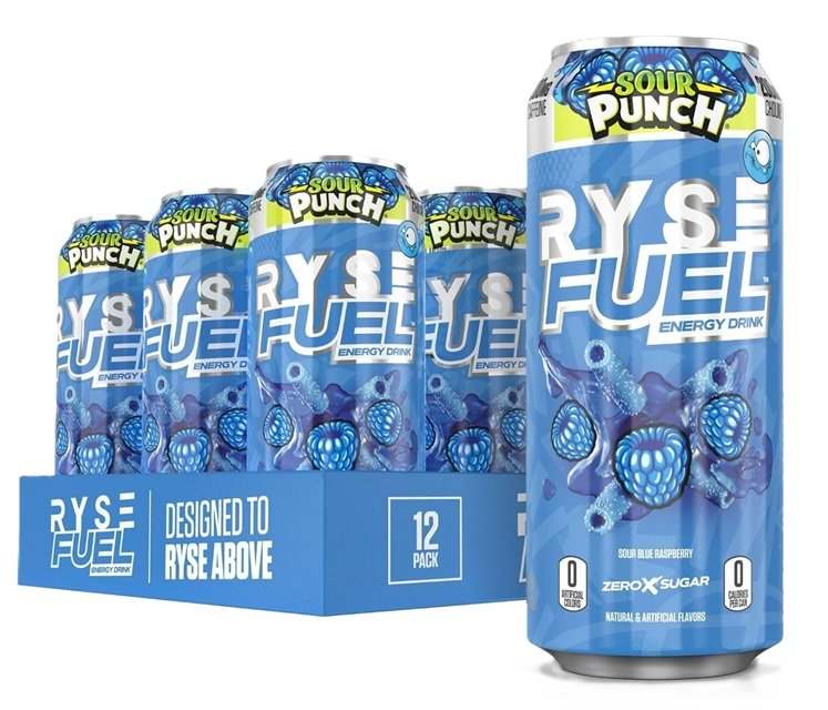 RYSE Fuel Energy Drink, Sour Blue Raspberry - 12 x 473 ml.